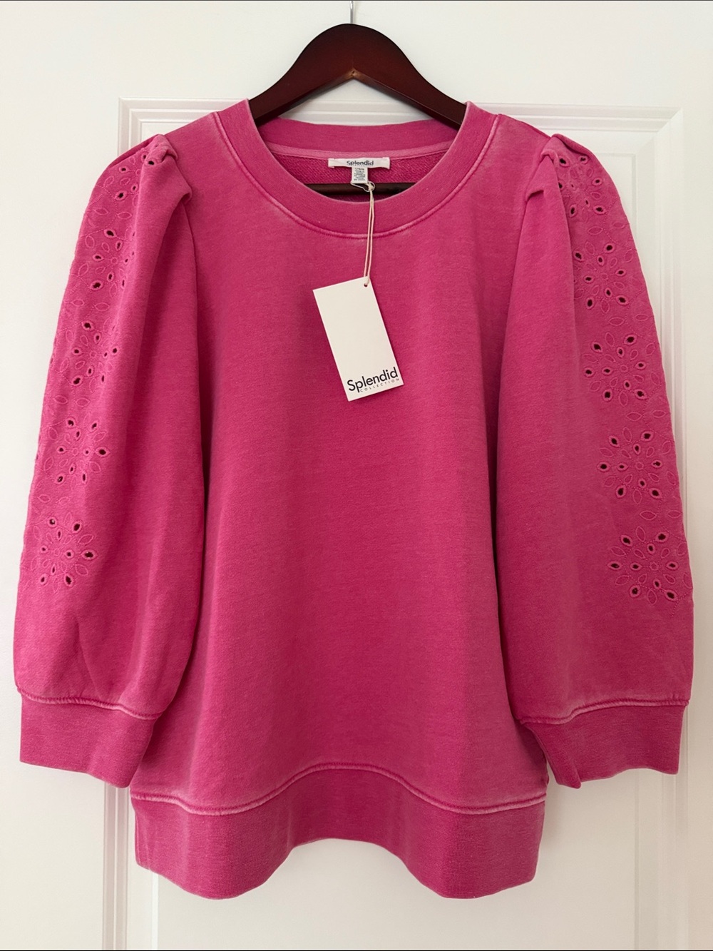 Splendid Eyelet Puff-Sleeve Terry Top
